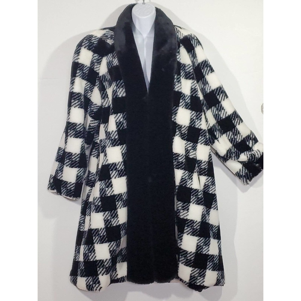 Fairweather Fluffy Faux Fur Black White Plaid Size 12 Lining Pockets READ BELOW